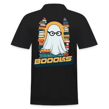 FunnyCute Book Lover Ghost Says Boook - Men's Polo Shirt - black - Back - Kai (181cm)