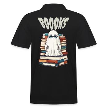 Cute Book Lover Ghost - Men's Polo Shirt - black - Back - Kai (181cm)