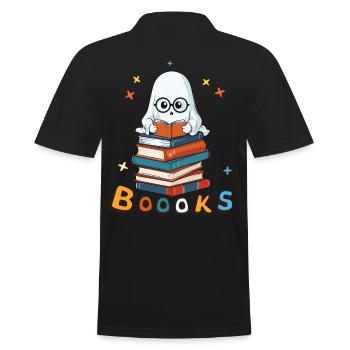 Cute Funny Book Lover Ghost - Men's Polo Shirt - black - Back - Kai (181cm)