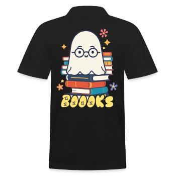 Cute Book Lover Ghost - Men's Polo Shirt - black - Back - Kai (181cm)