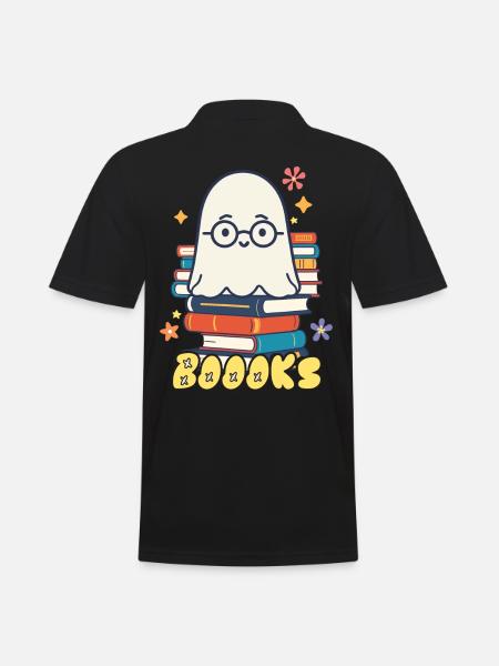 Cute Book Lover Ghost - Men's Polo Shirt - black