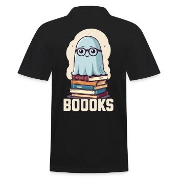 Cute book lover ghost with book - Men's Polo Shirt - black - Back - Kai (181cm)