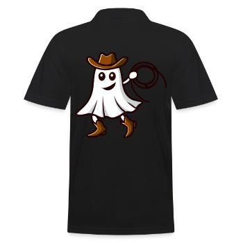 Cowboy Ghost Funny Halloween Design - Men's Polo Shirt - black - Back - Kai (181cm)