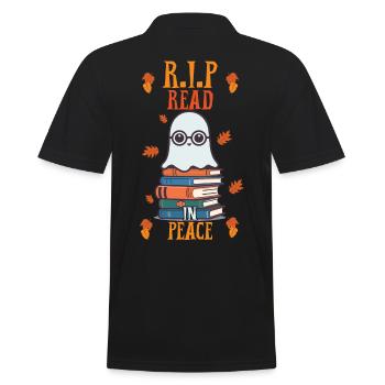 Read In Peace Cute Book Lover Ghost - Men's Polo Shirt - black - Back - Kai (181cm)