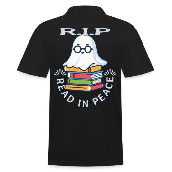 Cute Book Lover Ghost Funny Saying - Men's Polo Shirt - black - Back - Kai (181cm)