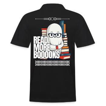 Cute Book Lover Ghost Funny Saying - Men's Polo Shirt - black - Back - Kai (181cm)