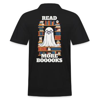 Cute Book Lover Ghost Funny Saying - Men's Polo Shirt - black - Back - Kai (181cm)