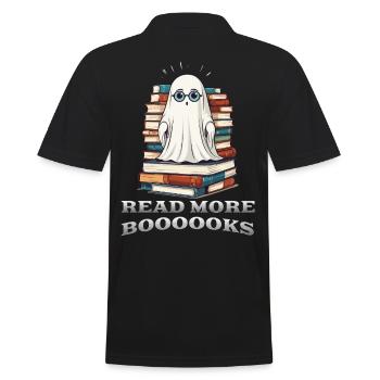 Cute Book Lover Ghost Funny Saying - Men's Polo Shirt - black - Back - Kai (181cm)