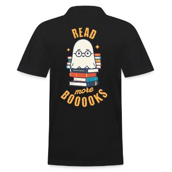 Cute Book Lover Ghost Funny Saying - Men's Polo Shirt - black - Back - Kai (181cm)