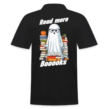 Cute Book Lover Ghost Funny Saying - Men's Polo Shirt - black - Back - Kai (181cm)