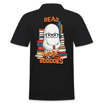 Cute Book Lover Ghost Costume Idea - Men's Polo Shirt - black - Back - Kai (181cm)