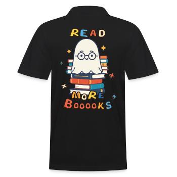 Cute Book Lover Ghost Halloween - Men's Polo Shirt - black - Back - Kai (181cm)