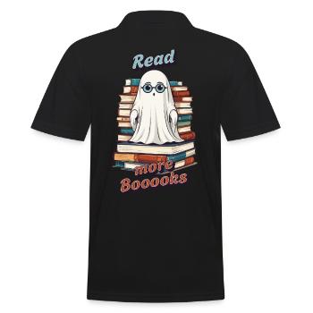 Cute Book Lover Ghost Funny Saying - Men's Polo Shirt - black - Back - Kai (181cm)