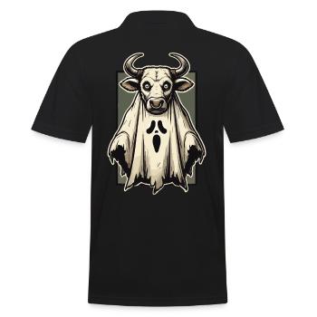 Creepy Cow Ghost Bull Sheet Costume Idea - Men's Polo Shirt - black - Back - Kai (181cm)