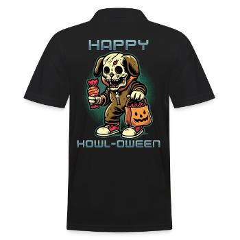 Happy Howl-o-ween Funny Halloween Dog Saying - Men's Polo Shirt - black - Back - Kai (181cm)