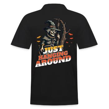 Lustiger Halloween Spruch Just Hanging Around - Männer Poloshirt - Schwarz - Hinten - Kai (181cm)