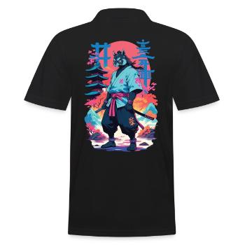 Tanuki Yokai Vaporwave Aesthetic Samurai Art - Men's Polo Shirt - black - Back - Kai (181cm)