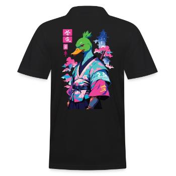 Samurai Duck in Aesthetic Vaporwave Style - Men's Polo Shirt - black - Back - Kai (181cm)