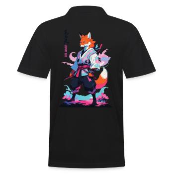 Kitsune Samurai Fox Aesthetic Vaporwave Style - Men's Polo Shirt - black - Back - Kai (181cm)