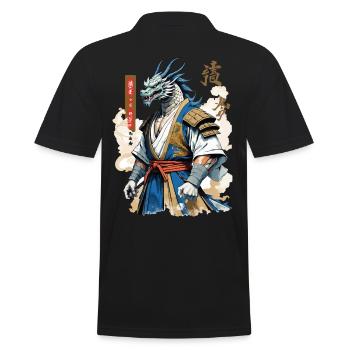 Dragon Samurai Vintage Ukiyo-e Style - Men's Polo Shirt - black - Back - Kai (181cm)