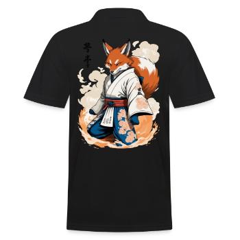 Kitsune Samouraï Renard Style Ukiyo-e Vintage - Polo Homme - noir - Dos - Kai (181cm)
