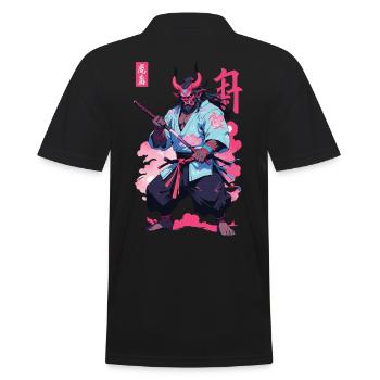 Samouraï Oni Yokai Esthétique Style Vaporwave - Polo Homme - noir - Dos - Kai (181cm)
