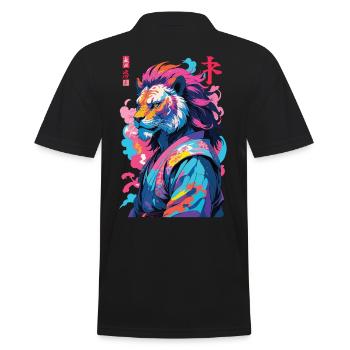 Samouraï Lion Esthétique Style Vaporwave - Polo Homme - noir - Dos - Kai (181cm)