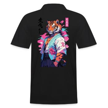 Tiger Yokai Vaporwave Aesthetic Samurai Art - Men's Polo Shirt - black - Back - Kai (181cm)