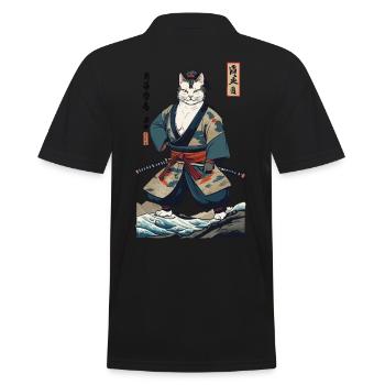 Samurai Cat Vintage Ukiyo-E Japanese - Men's Polo Shirt - black - Back - Kai (181cm)