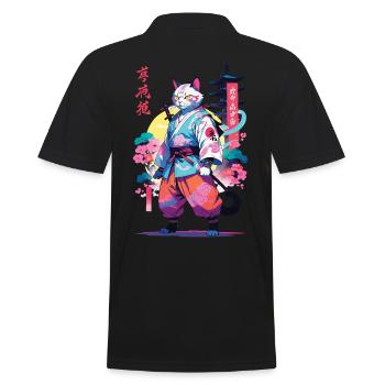 Samurai Katze Vaporwave Aesthetic - Männer Poloshirt - Schwarz - Hinten - Kai (181cm)