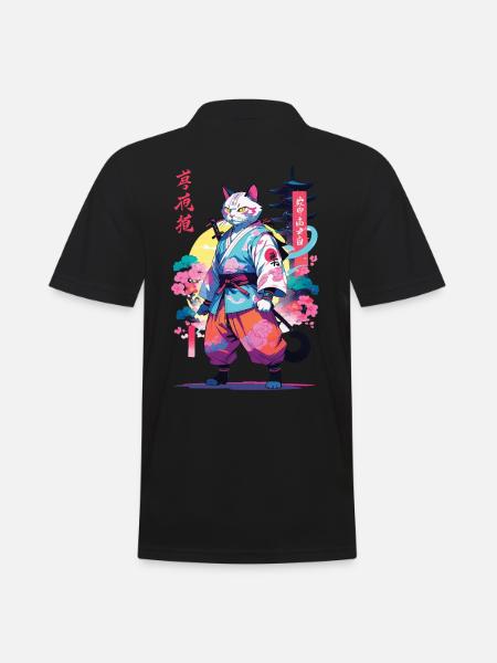 Samurai Cat Vaporwave Aesthetic - Men's Polo Shirt - black