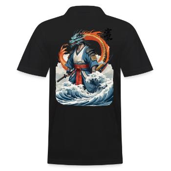 Dragon Samurai & Vintage Ukiyo-e Style Artwork - Men's Polo Shirt - black - Back - Kai (181cm)