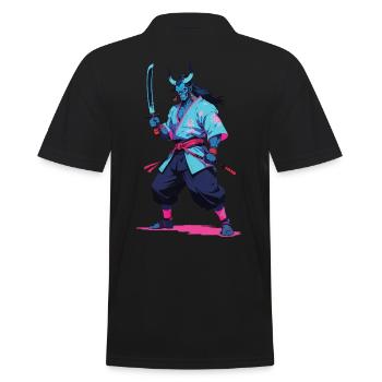 Samouraï Oni Yokai Esthétique Style Vaporwave - Polo Homme - noir - Dos - Kai (181cm)