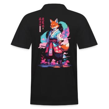 Kitsune Samurai Fox Esthétique Style Vaporwave - Polo Homme - noir - Dos - Kai (181cm)