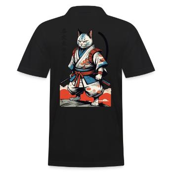 Samurai Cat Vintage Ukiyo-E Japanese - Men's Polo Shirt - black - Back - Kai (181cm)