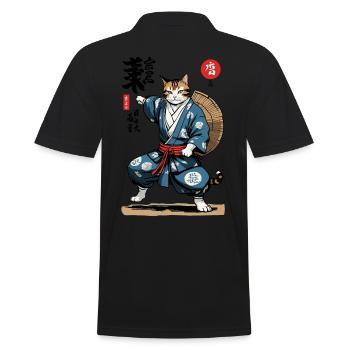 Samurai Katze Vintage Ukiyo-E Asiatischer Stil - Männer Poloshirt - Schwarz - Hinten - Kai (181cm)