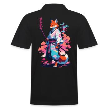 Kitsune Samurai Fuchs Aesthetic Vaporwave Stil - Männer Poloshirt - Schwarz - Hinten - Kai (181cm)