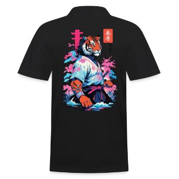 Tiger Yokai & Vaporwave Aesthetic Samurai Art - Men's Polo Shirt - black - Back - Kai (181cm)