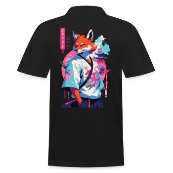 Kitsune Samurai Fox Aesthetic Vaporwave Style - Men's Polo Shirt - black - Back - Kai (181cm)