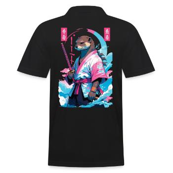 Samurai Otter Aesthetic Vaporwave Asiatischer Stil - Männer Poloshirt - Schwarz - Hinten - Kai (181cm)