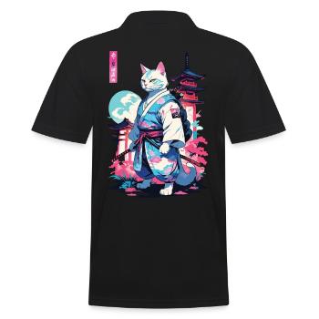 Samurai Katze Vaporwave Aesthetic Japan Style - Männer Poloshirt - Schwarz - Hinten - Kai (181cm)