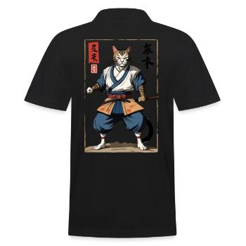 Samurai Katze Vintage Ukiyo-E Japanischer Samurai - Männer Poloshirt - Schwarz - Hinten - Kai (181cm)
