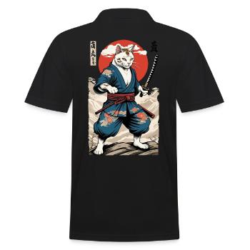 Samurai Katze Vintage Ukiyo-E Aesthetic Japan Stil - Männer Poloshirt - Schwarz - Hinten - Kai (181cm)
