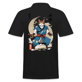 Samurai Cat Vintage Ukiyo-E Japanese - Men's Polo Shirt - black - Back - Kai (181cm)