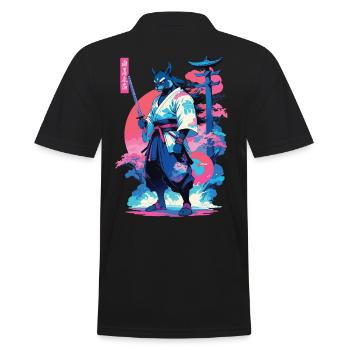 Tanuki Yokai Vaporwave Aesthetic Samurai Art - Men's Polo Shirt - black - Back - Kai (181cm)