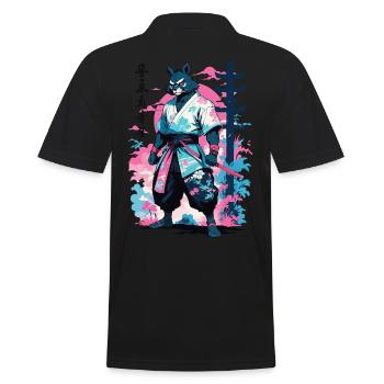 Tanuki Yokai Vaporwave Aesthetic Samurai Art - Men's Polo Shirt - black - Back - Kai (181cm)