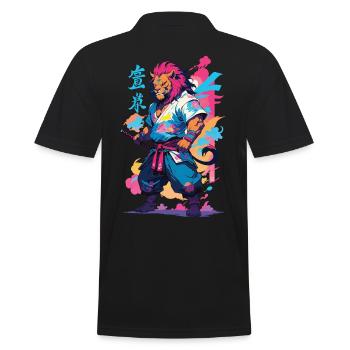 Samurai Lion Aesthetic Vaporwave Style Japan Design - Men's Polo Shirt - black - Back - Kai (181cm)