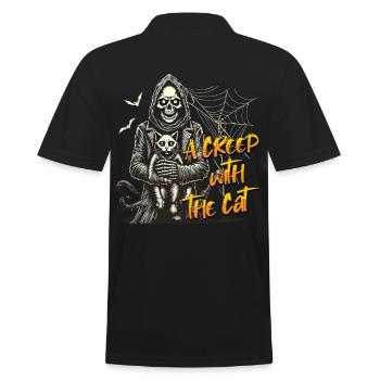 Halloween Cats Design: A Creep With The Cat - Men's Polo Shirt - black - Back - Kai (181cm)