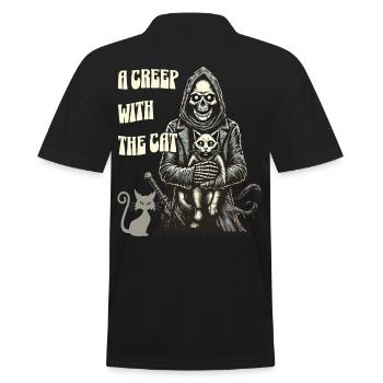 A scary with the cat Halloween motif - Men's Polo Shirt - black - Back - Kai (181cm)