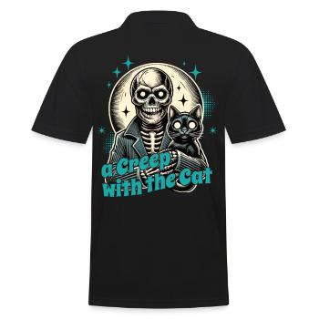 Halloween Skeleton With Cat: A Creep With The Cat - Men's Polo Shirt - black - Back - Kai (181cm)